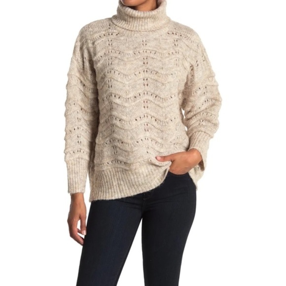 FRNCH Sweaters - FRNCH Paris Cable Knit Turtleneck Oatmeal Long Sleeve Sweater Size S/M NWT
